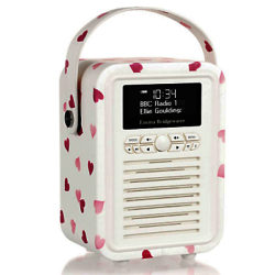VQ Retro Mini DAB/FM Bluetooth Digital Radio, Exclusive Emma Bridgewater Pattern, Pink Hearts
